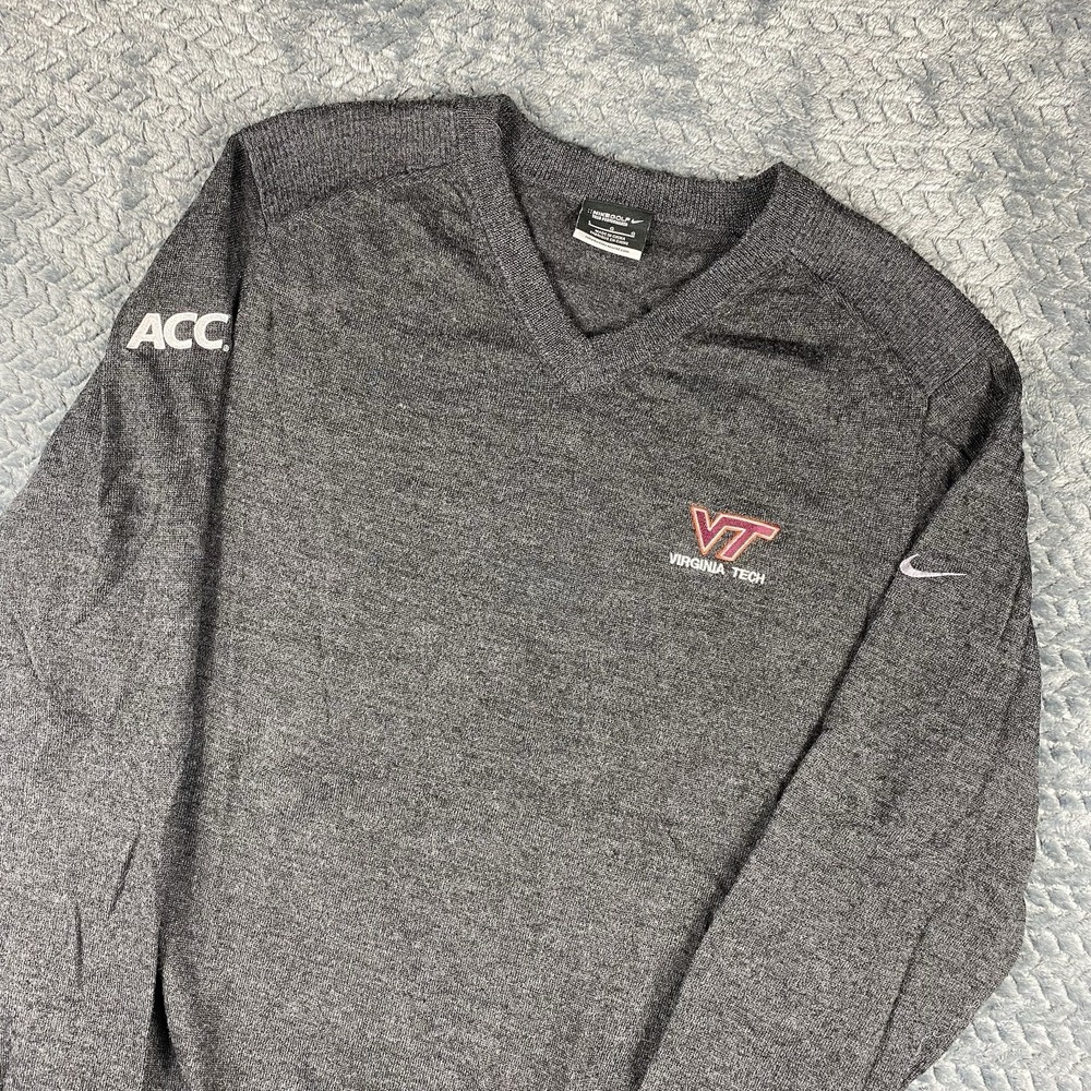 Virginia Tech Hokies Nike Golf Sweater Mens Large Gray Merino Wool Blend V Neck